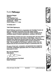 Message from Rustic Patheways USA